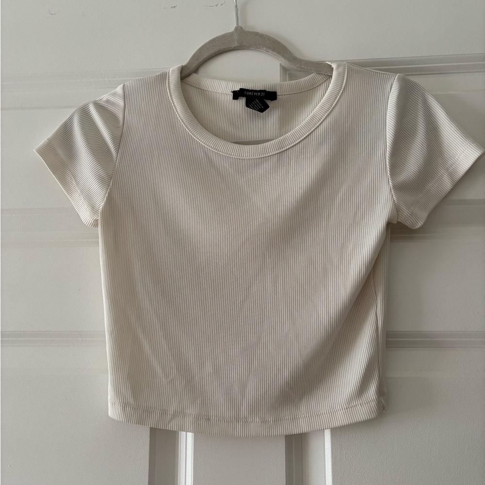 Ivory Ribbed Crop T-Shirt